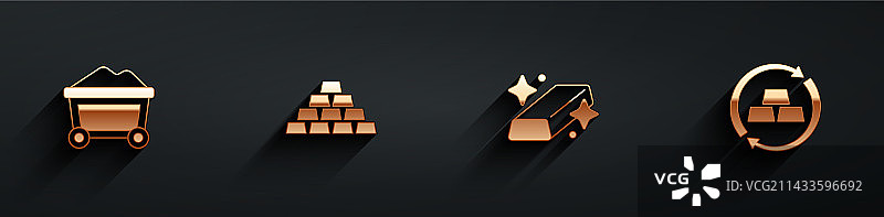 装满黄金、金条和兑换处的矿车套装图片素材