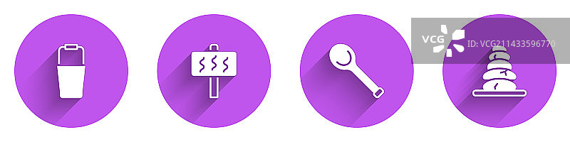 桑拿桶勺子热石堆叠图标套装图片素材