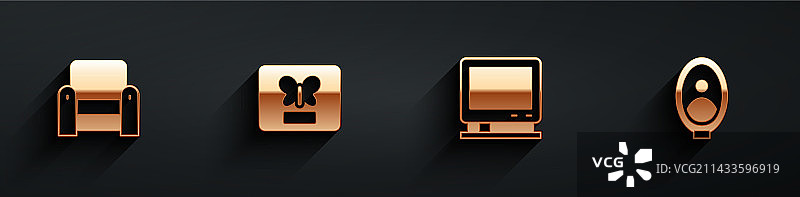 扶手椅、蝴蝶、老式电视机图片素材