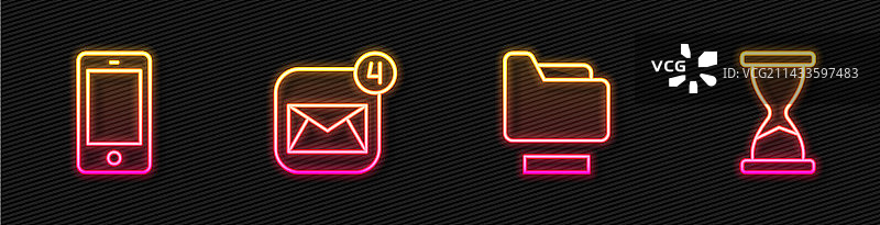 文档文件夹手机信封线条组合图片素材