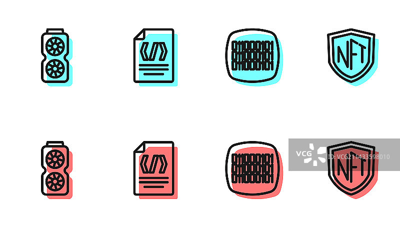 二进制代码、显卡和NFT线条素材图片素材