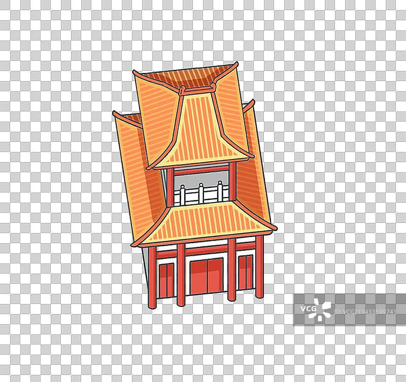 古建筑钟楼鼓楼阁楼单体建筑寺庙元素插画图片素材