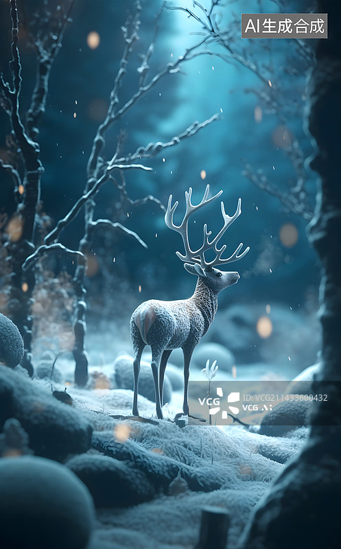 【AI数字艺术】凌冬之鹿1图片素材