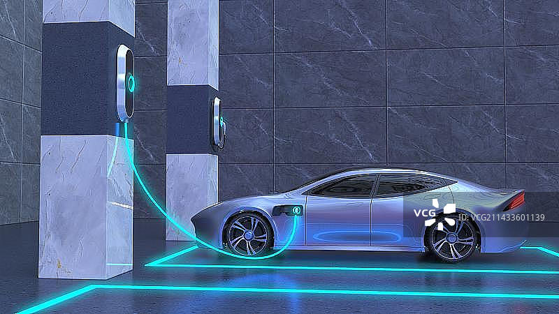 3D电动新能源车充电图片素材