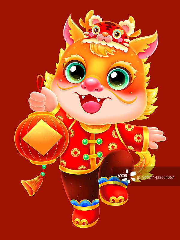 传统龙年年画虎头帽灯笼龙图片素材