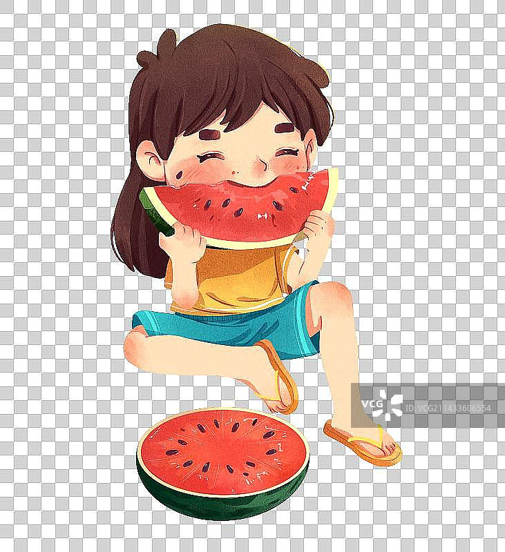 小女孩吃西瓜图片素材