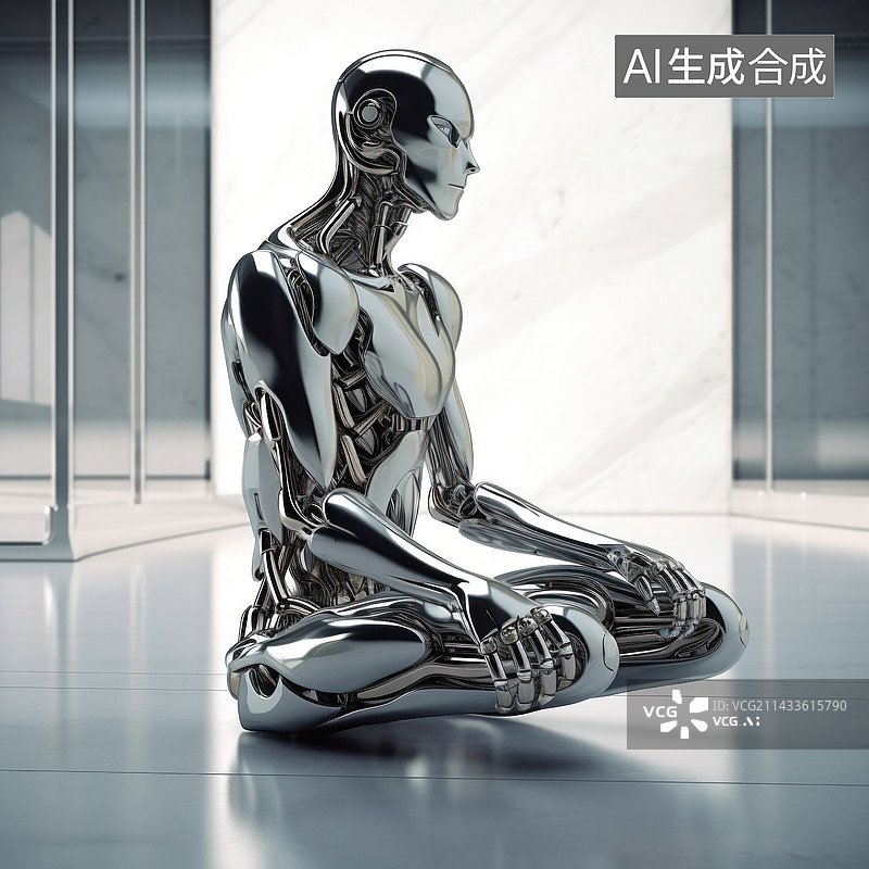 【AI数字艺术】冥想中的机器人图片素材