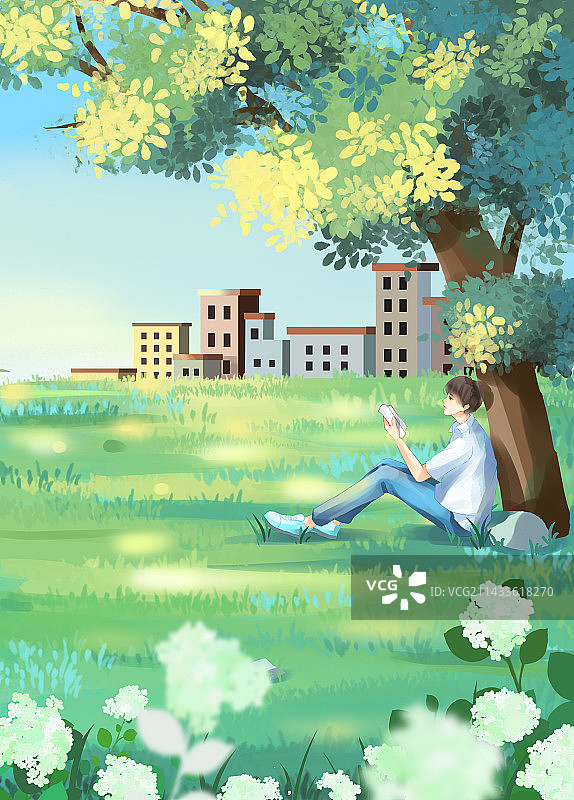 树下的少年图片素材