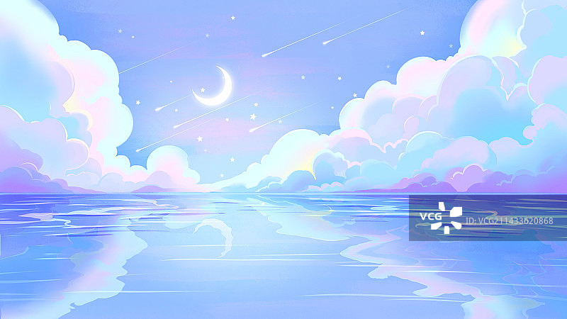 夏日夜晚宁静的海平面美丽的蓝色星空图片素材