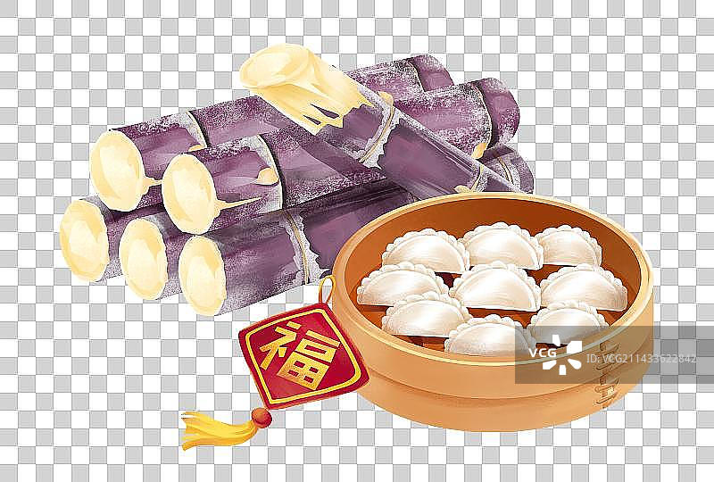 二十四节气插画美食立冬吃饺子和甘蔗图片素材