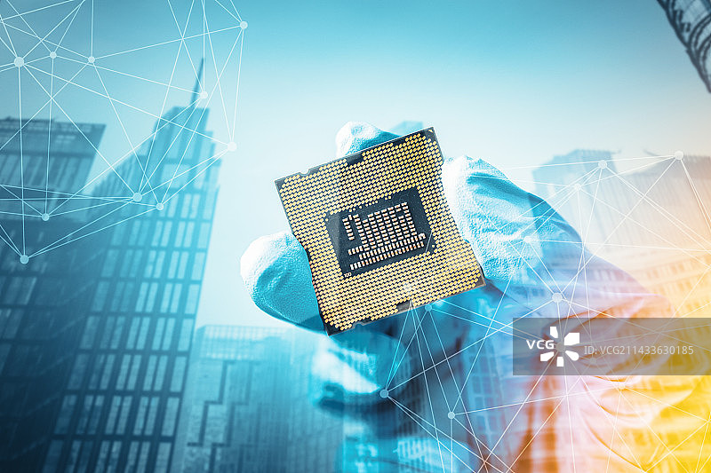 芯片与城市科技发展概念图片素材