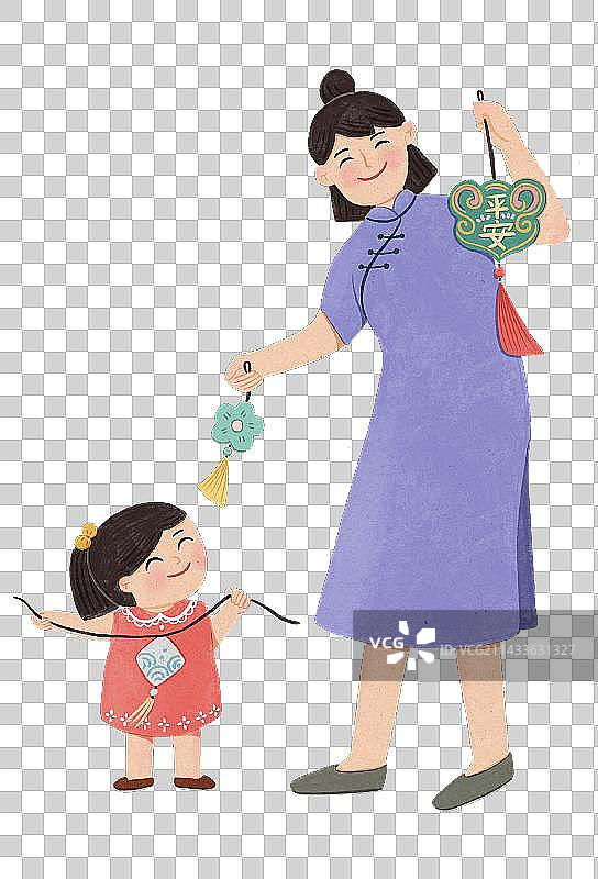 端午习俗拿着香包的妈妈和女孩图片素材