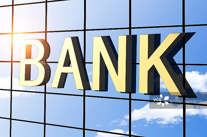3D渲染高楼上的BANK字样图片素材
