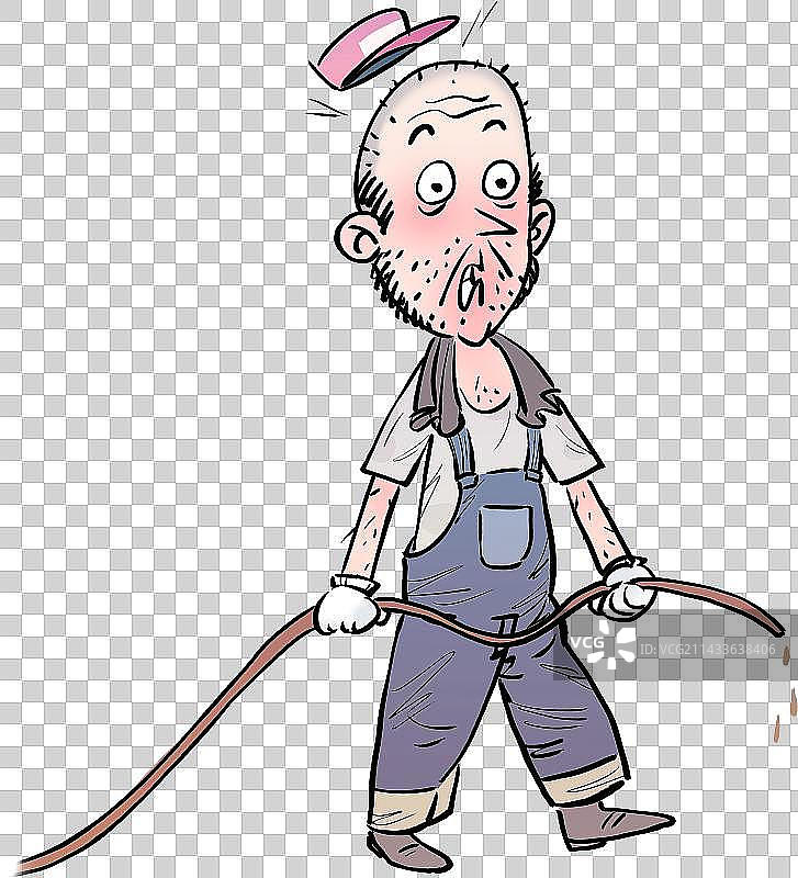 拖着水管的工人吃惊的表情元素图片素材