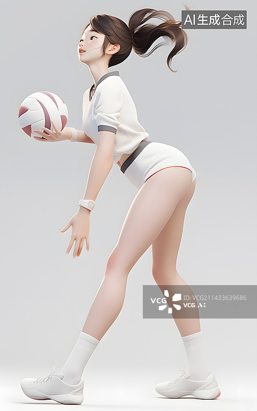 【AI数字艺术】打排球的女孩3D人物图片素材