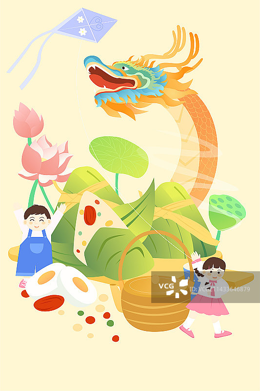 卡通节日端午节粽子中国传统文化扁平矢量插画图片素材