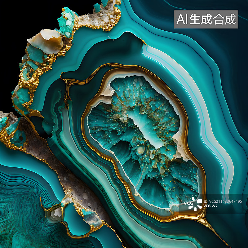 【AI数字艺术】翡翠宝蓝色大理石玛瑙鎏金液体流动抽象背景图片素材