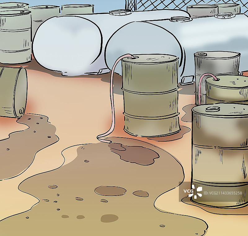 污染的垃圾场汽油罐环境插画图片素材