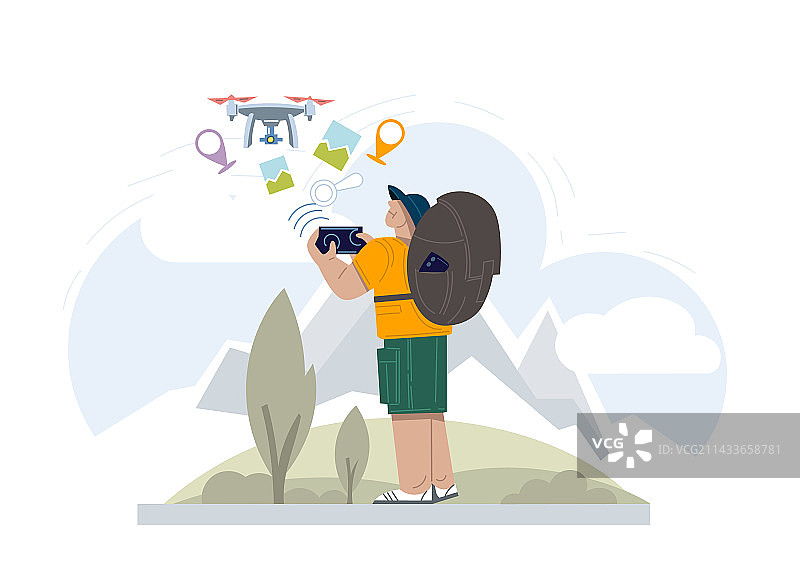 游客在城市郊外操控无人机图片素材
