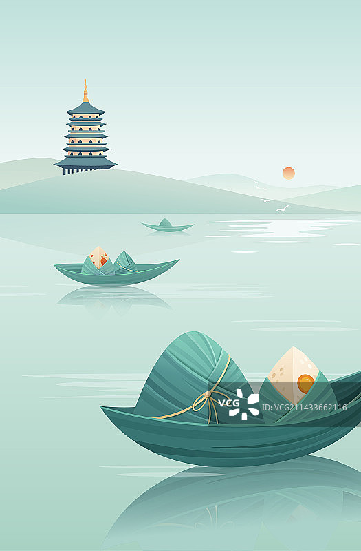 端午节雷峰夕照竖版图片素材