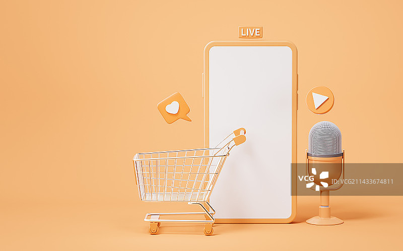 网络直播与麦克风3D渲染图片素材