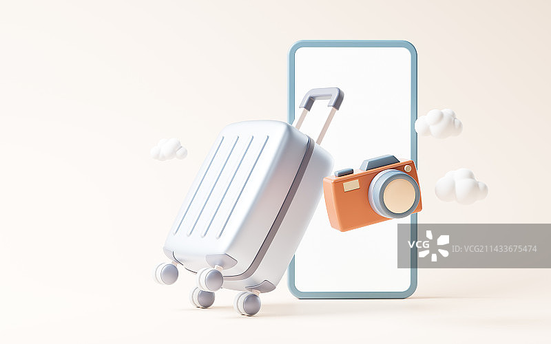 卡通行李箱与旅行主题3D渲染图片素材