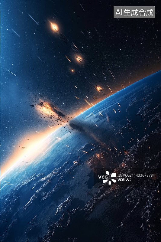 【AI数字艺术】小行星与大气层的接触图片素材
