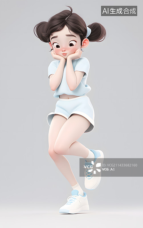 【AI数字艺术】爱运动的美丽女生3D卡通人物图片素材