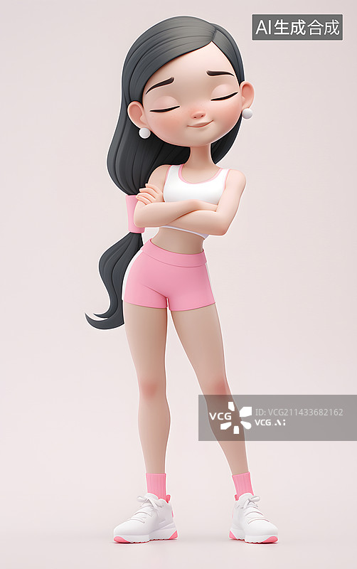 【AI数字艺术】爱运动的美丽女生3D卡通人物图片素材