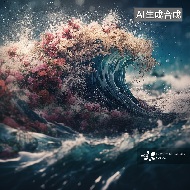 【AI数字艺术】浮世绘样式的海浪图片素材