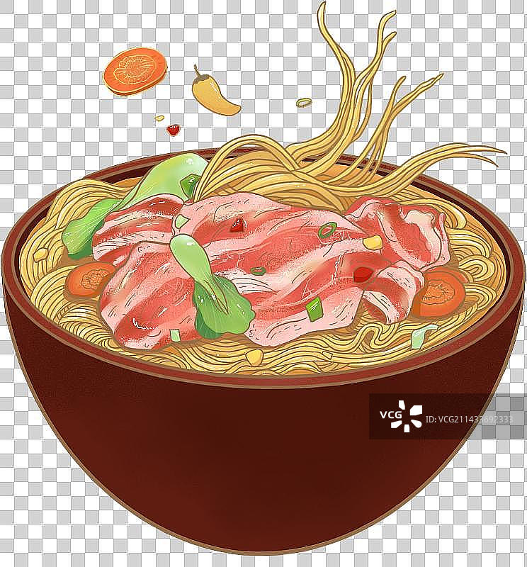 肥牛面国潮插画元素图片素材