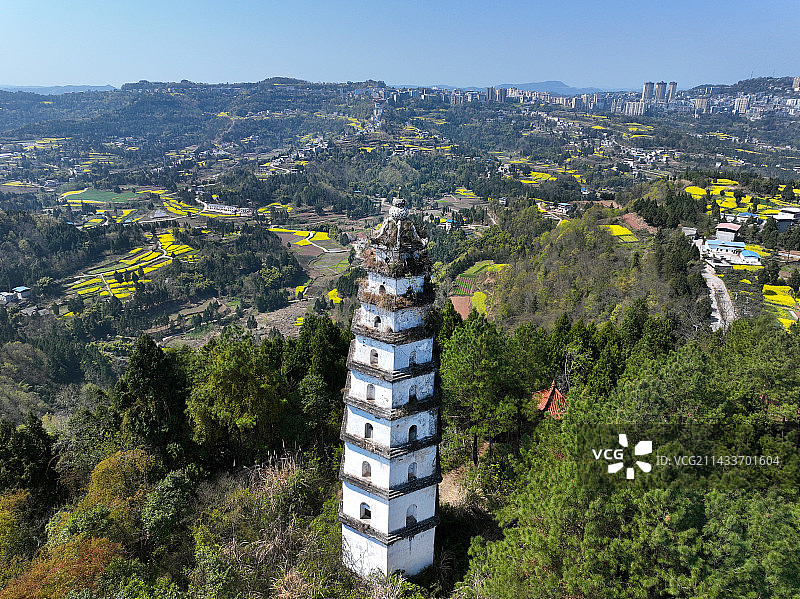 四川省南充市仪陇县金城镇大金山白塔山风景区航拍图片素材