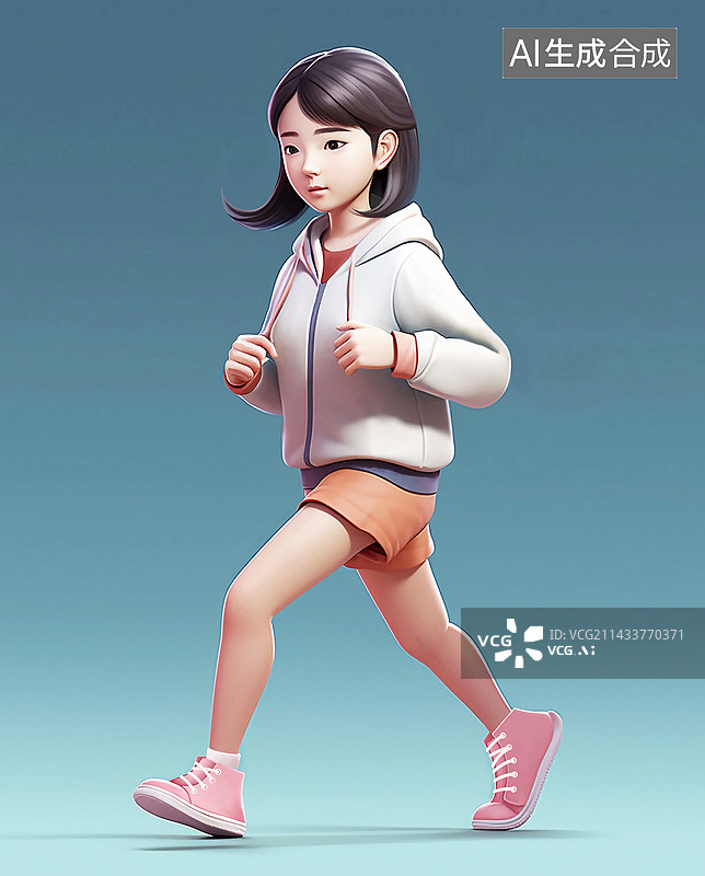 【AI数字艺术】3D青少年跑步锻炼形象图片素材