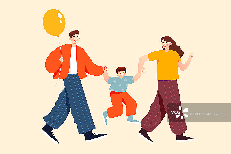 六一儿童节家人公园游玩户外游乐园玩耍插画图片素材