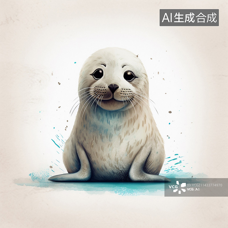 【AI数字艺术】一只可爱的插画小海豹！图片素材
