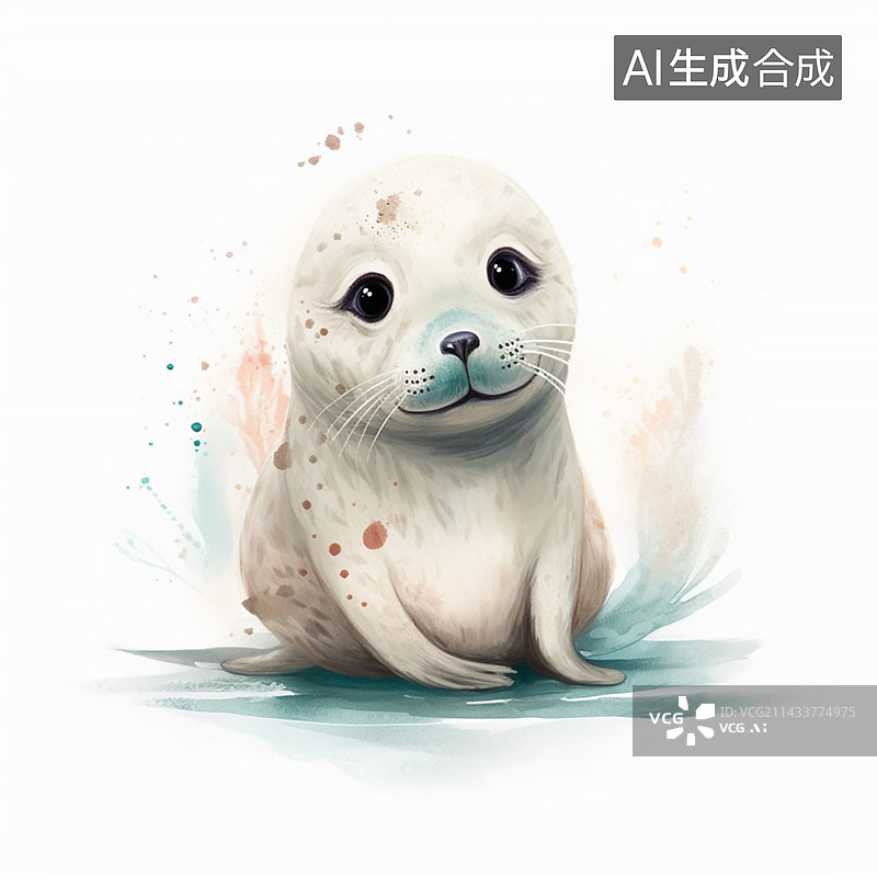 【AI数字艺术】一只可爱的插画小海豹！图片素材