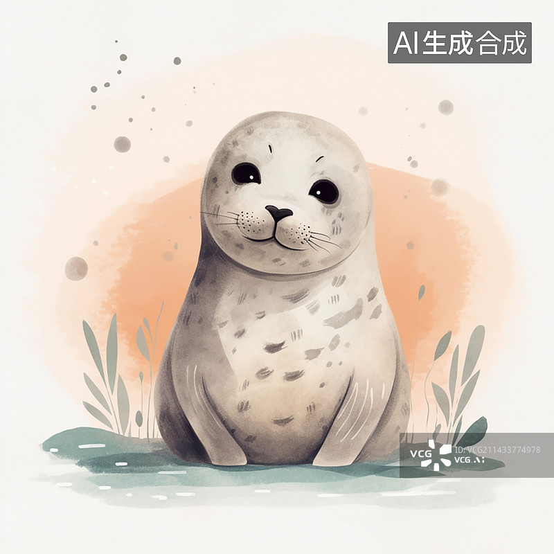 【AI数字艺术】一只可爱的插画小海豹！图片素材