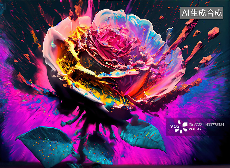 【AI数字艺术】泼油彩的花朵图片素材