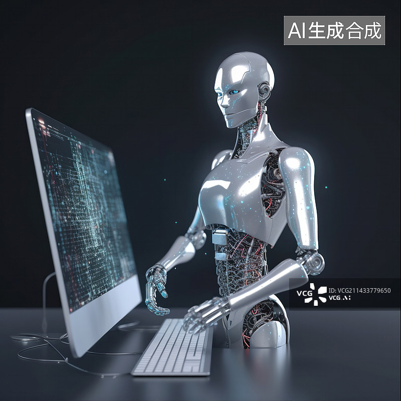 【AI数字艺术】工作中的AI机器人图片素材
