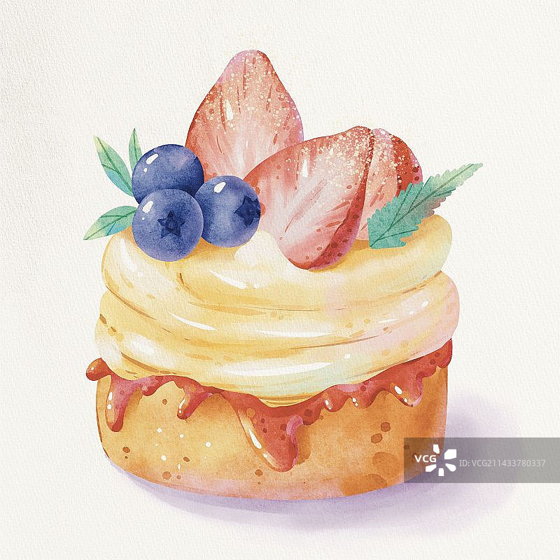 procreate仿水彩甜品奶油酸奶蛋糕插画图片素材