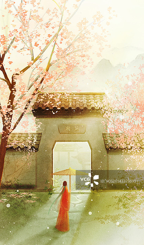 古风场景建筑亭子远山图片素材