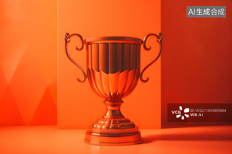 【AI数字艺术】红色背景的金色奖杯素材图片素材