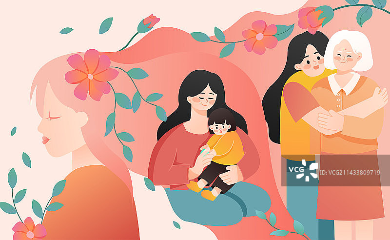 母亲节女性人物插画图片素材