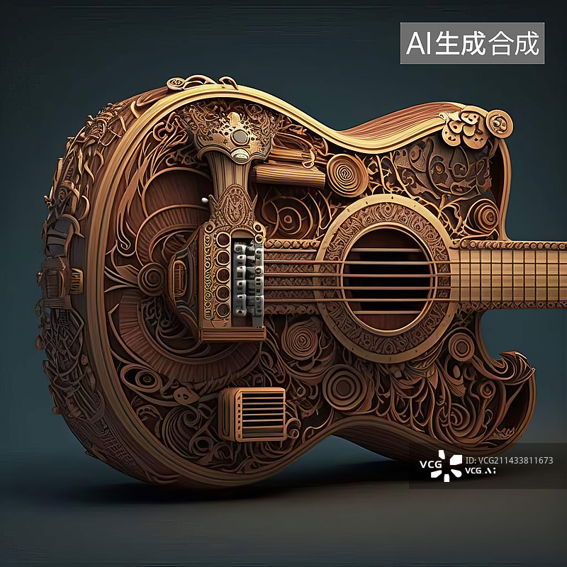 【AI数字艺术】复古花纹小提琴图片素材