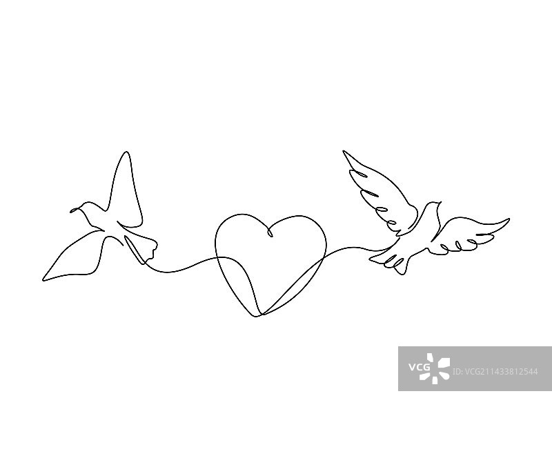可爱鸽子情侣连续单线画图片素材