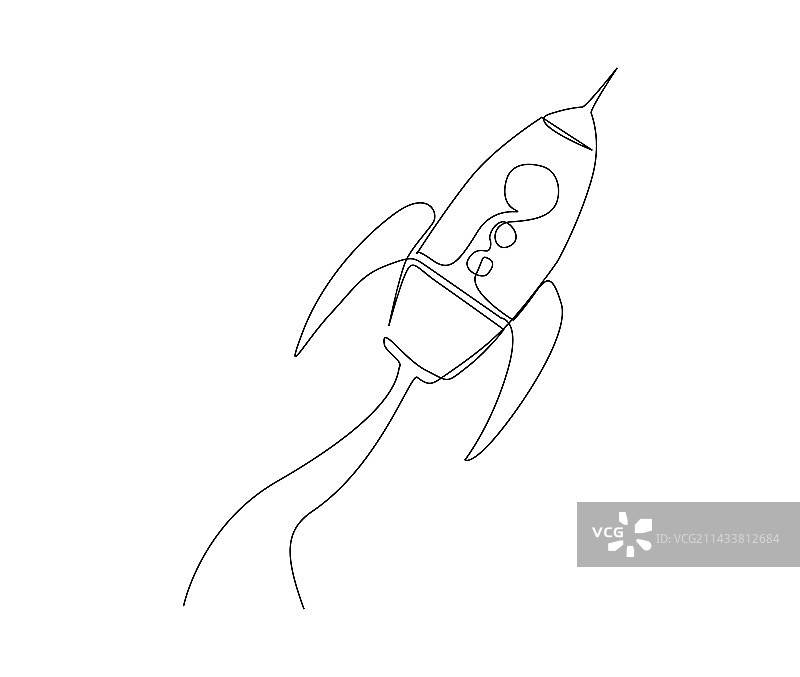 火箭发射的连续单线画图片素材