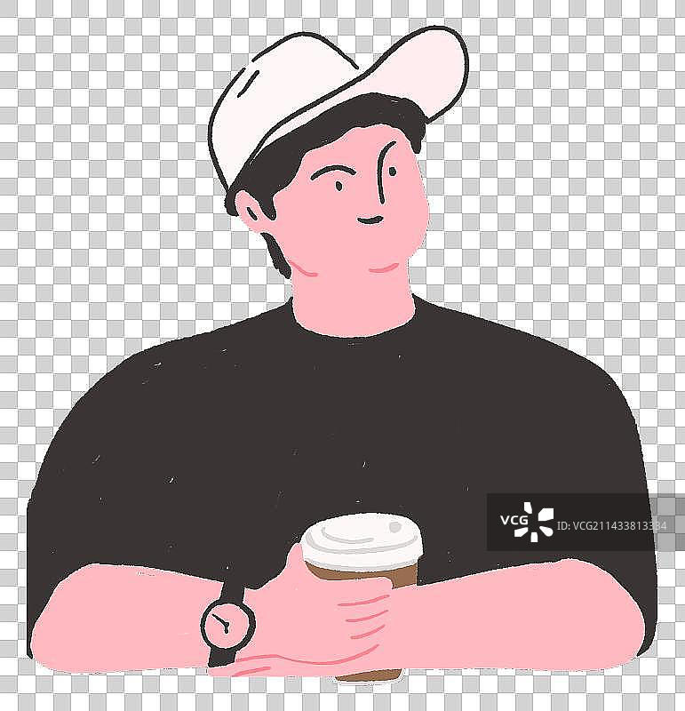 戴鸭舌帽喝咖啡的男性图片素材