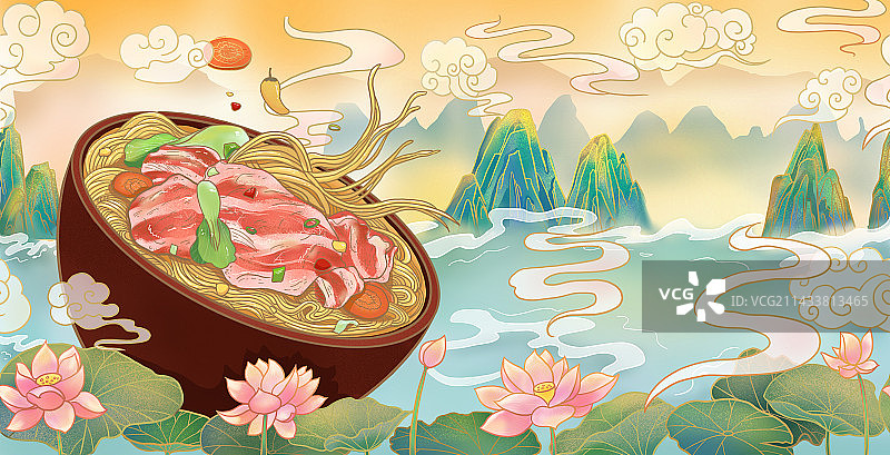 肥牛面国潮插画包装设计图片素材