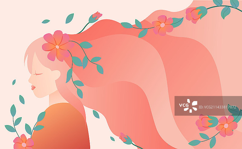 美丽长发女孩插画图片素材