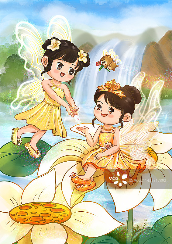 奇幻儿童插画系列之精灵花仙子图片素材